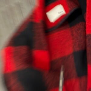 ❤️🖤 Aritzia Wilfred Free Off-Duty Red Black Plaid Wool Blend Cocoon Jacket S EUC